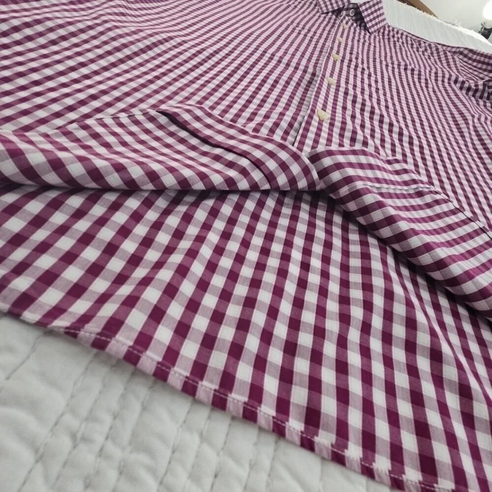 Banana Republic Shirt Men's XL Maroon Checked Non-Iron EUC LN Long Sleeves Slim‎